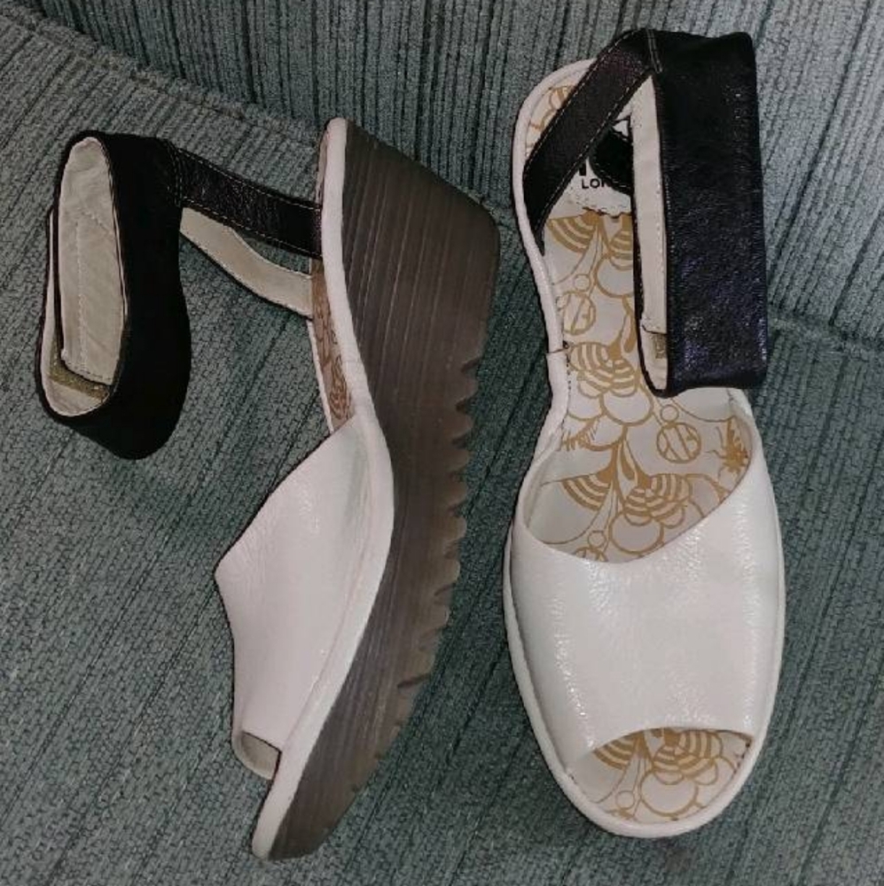 Fly London Black and White Wedges